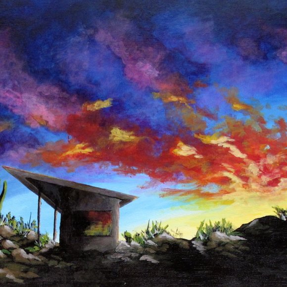 Acrylic Painting Desert Sunset Cabin 12x16 - Picture 3 of 7